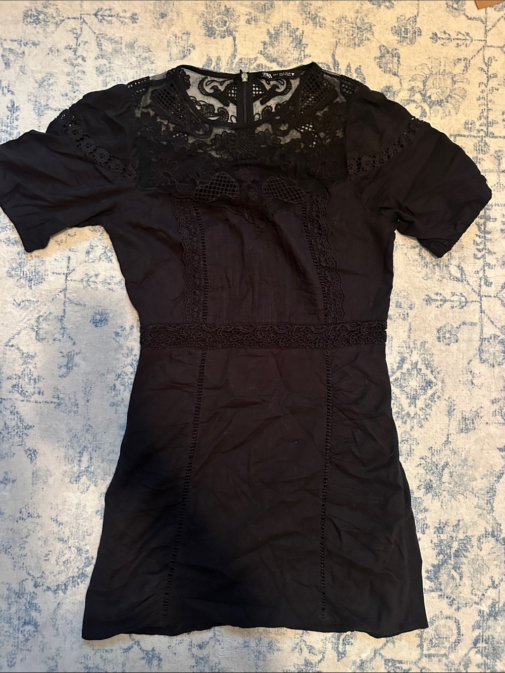 Zara Black Lace Yoke Short Sleeve Dress